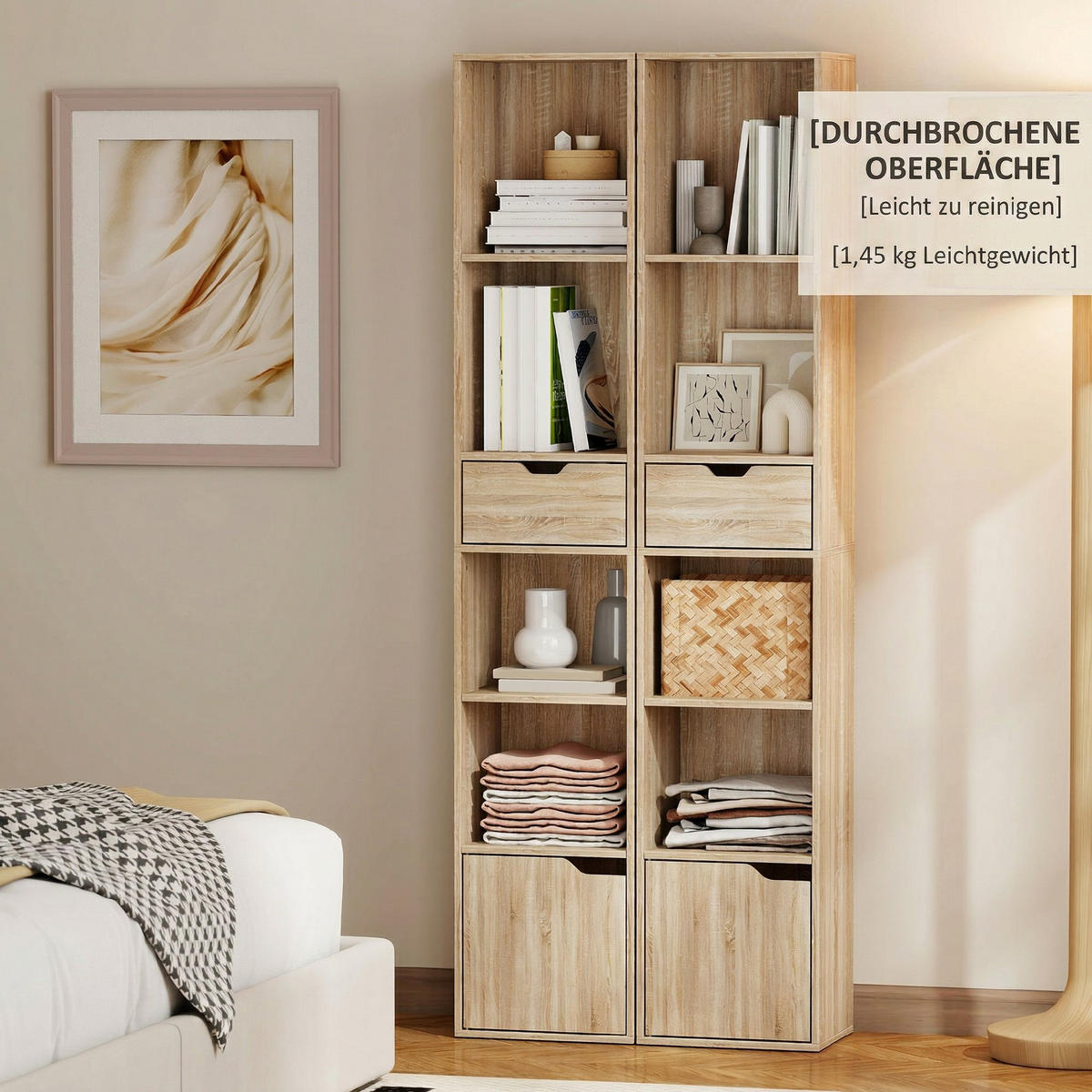 REGAL DE-15577 30/24/158 cm, mit Schublade & Schrankfach Naturholz - Naturfarben, Holzwerkstoff (30/158/24cm) - ComfortXL