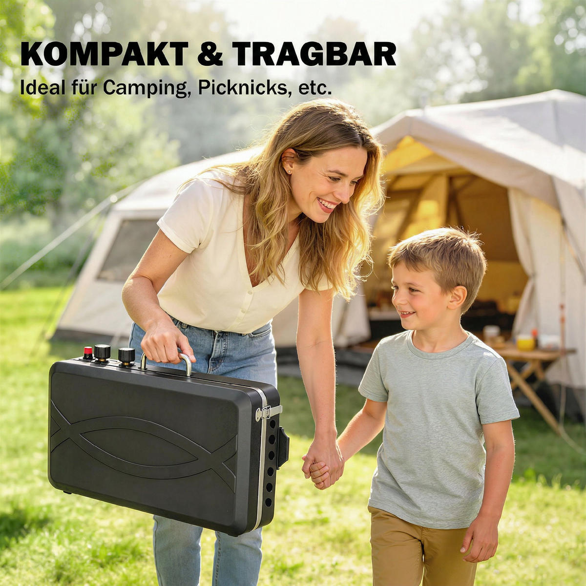 TISCHGASGRILL Gussaluminium Metall Schwarz - Schwarz, Metall (47/88/61cm) - Outsunny