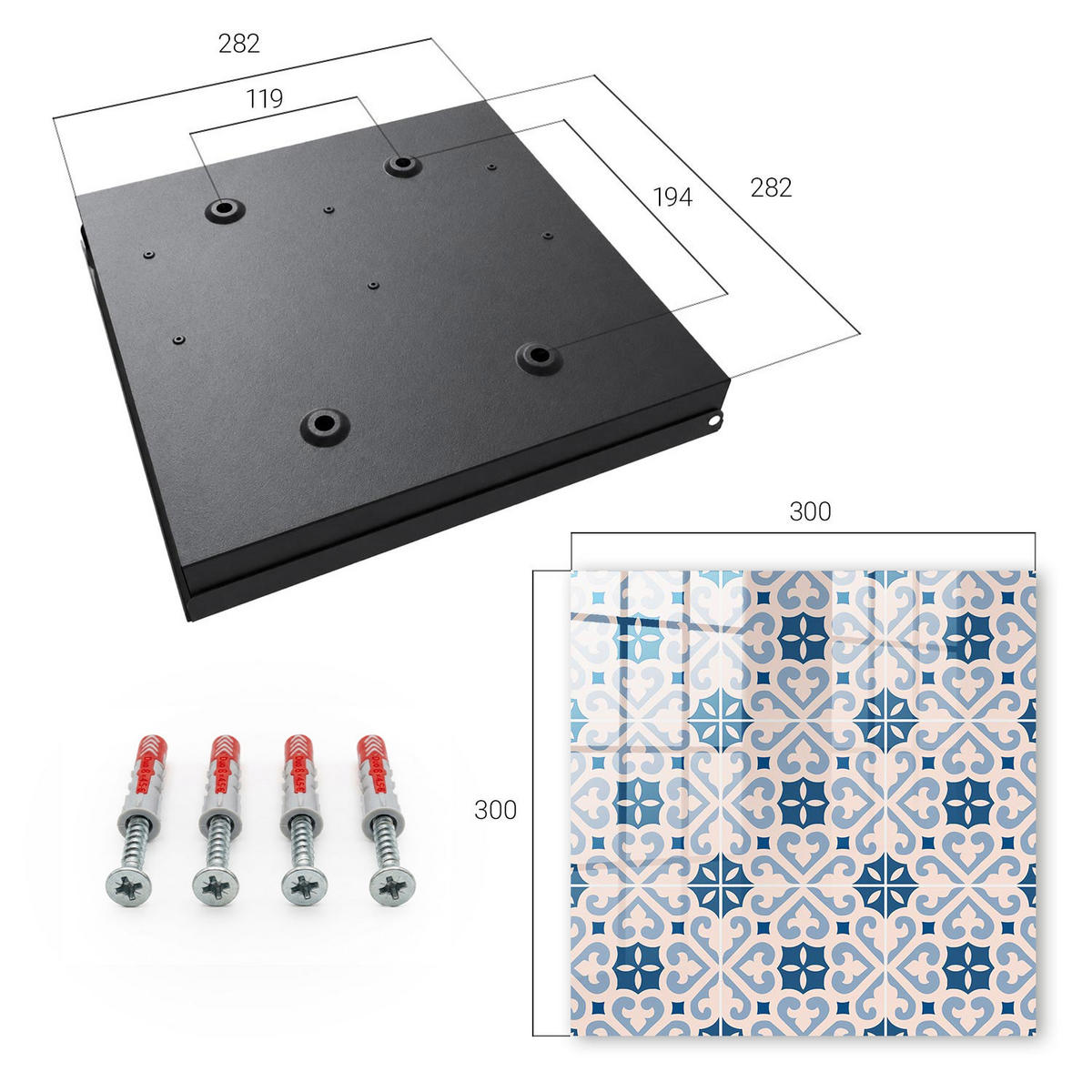 SCHLÜSSELBOX Schwarz 30x30 cm- Türöffnung nach rechts - Ornamentales Muster - Blau, Metall (30/30/5cm) - TULUP
