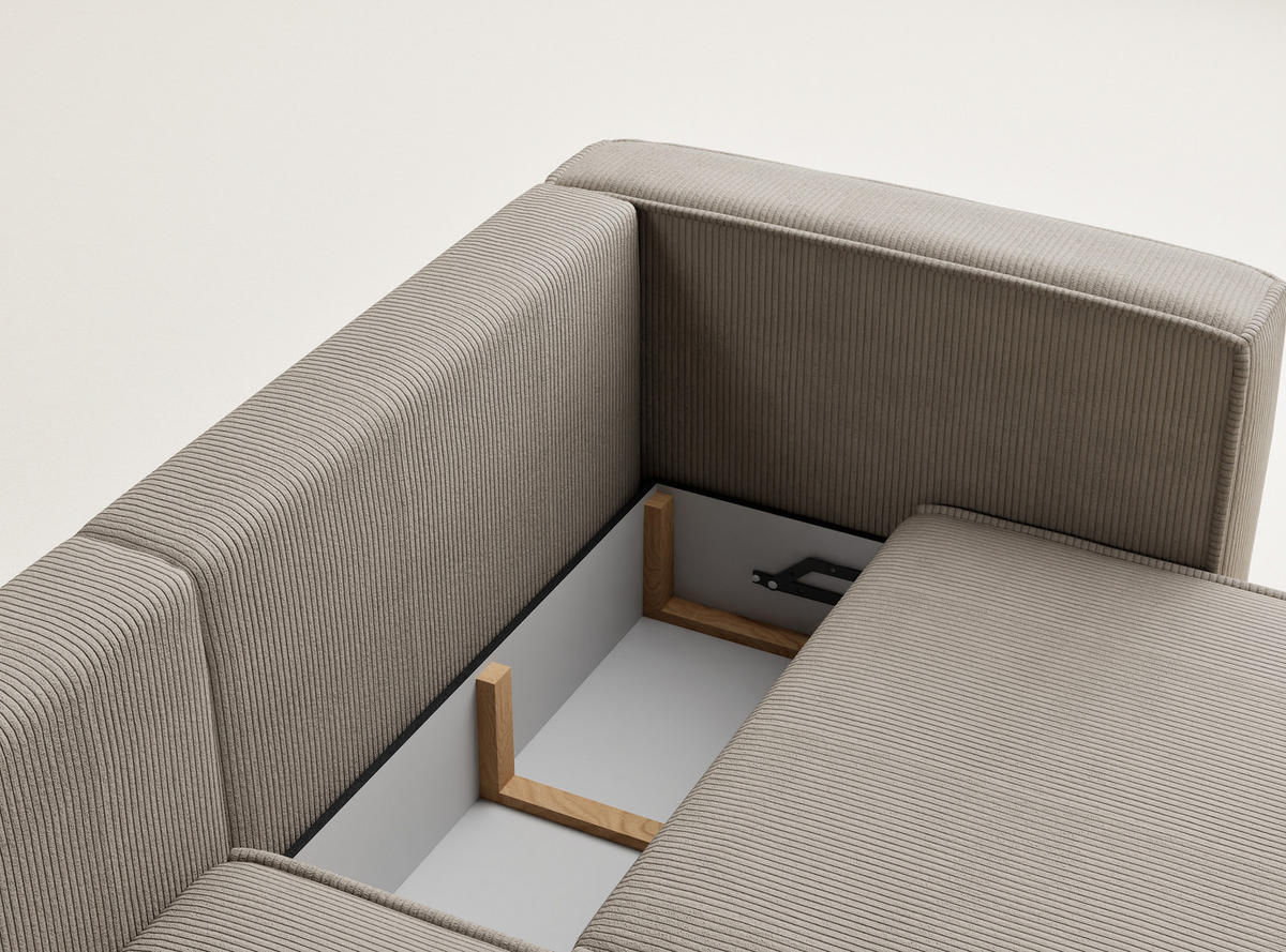 ECKSOFA MIT SCHLAFFUNKTION Velto Beige Samtstoff - Beige/Schwarz, Holz/Holzwerkstoff (152/250cm) - Maison de Reve