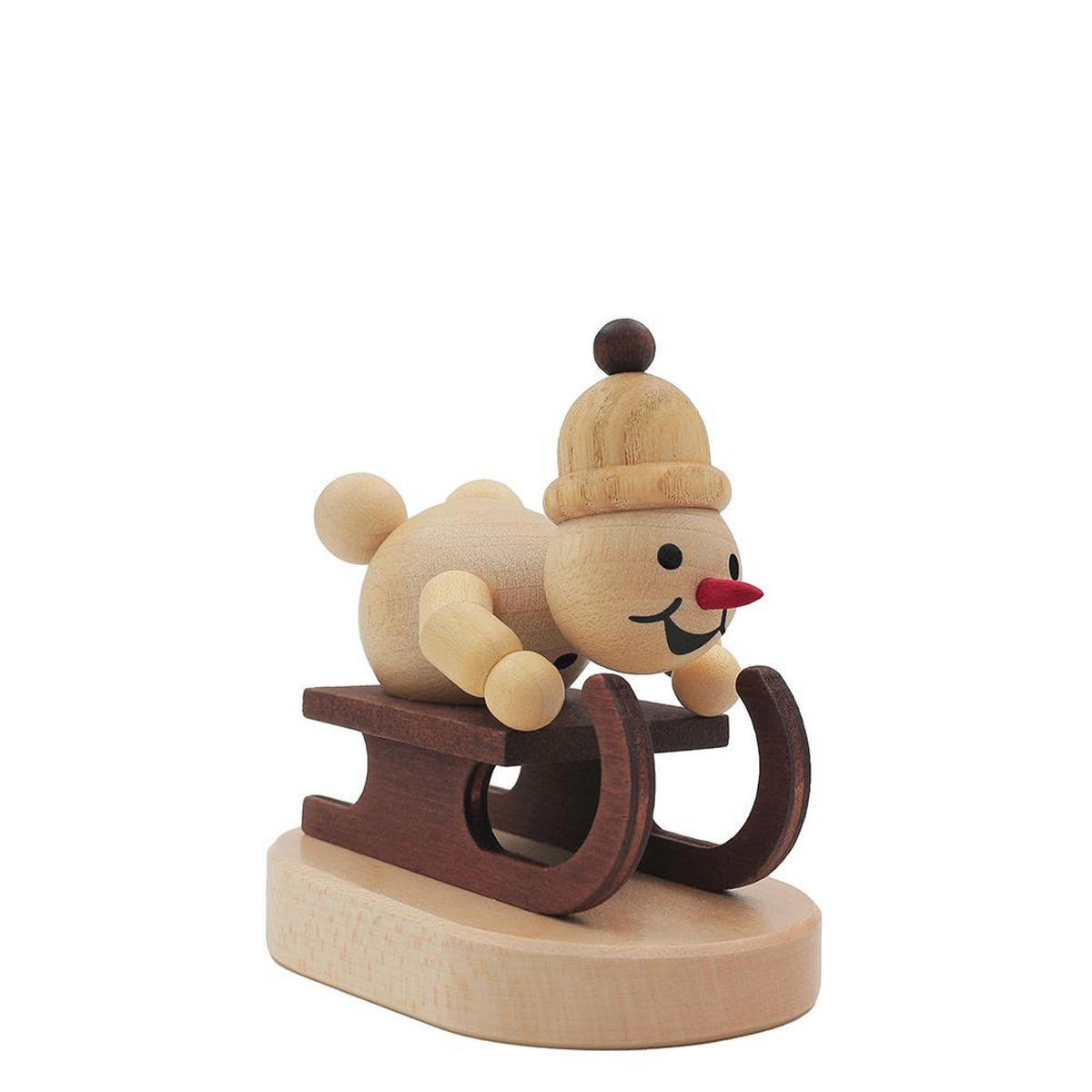 HOLZFIGUR Schneemann Junior Rennschlittenfahrer auf Sockel 7 cm - Multicolor, Holz (8/7/0.1cm)