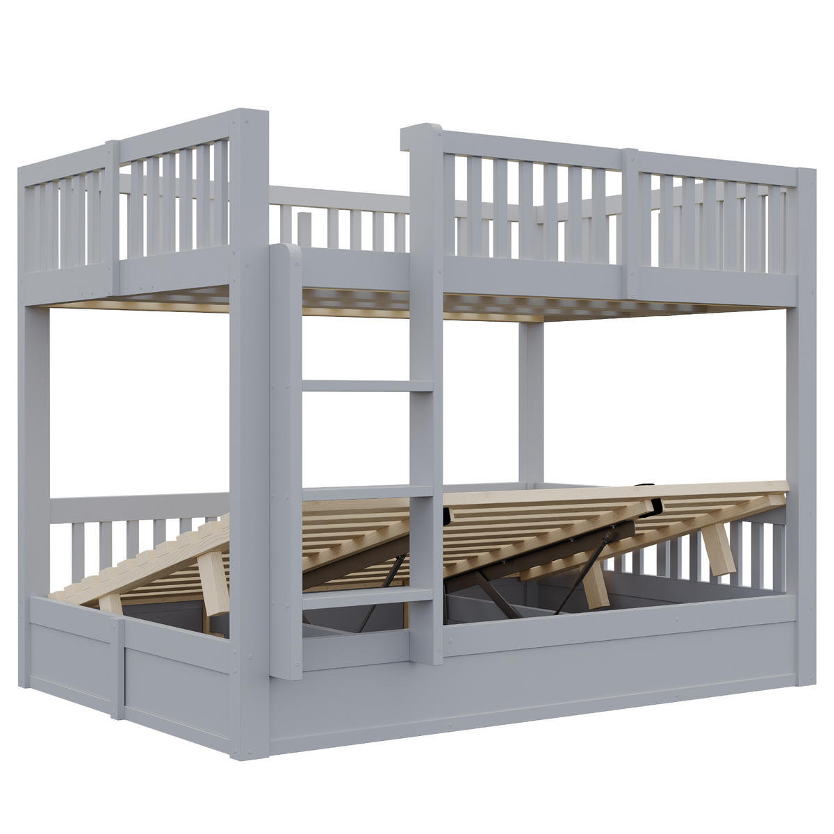 KINDER-ETAGENBETT 140*200 aus Massivholz mit Stauraum, Grau - Grau, Holz (140/200cm) - FLIEKS