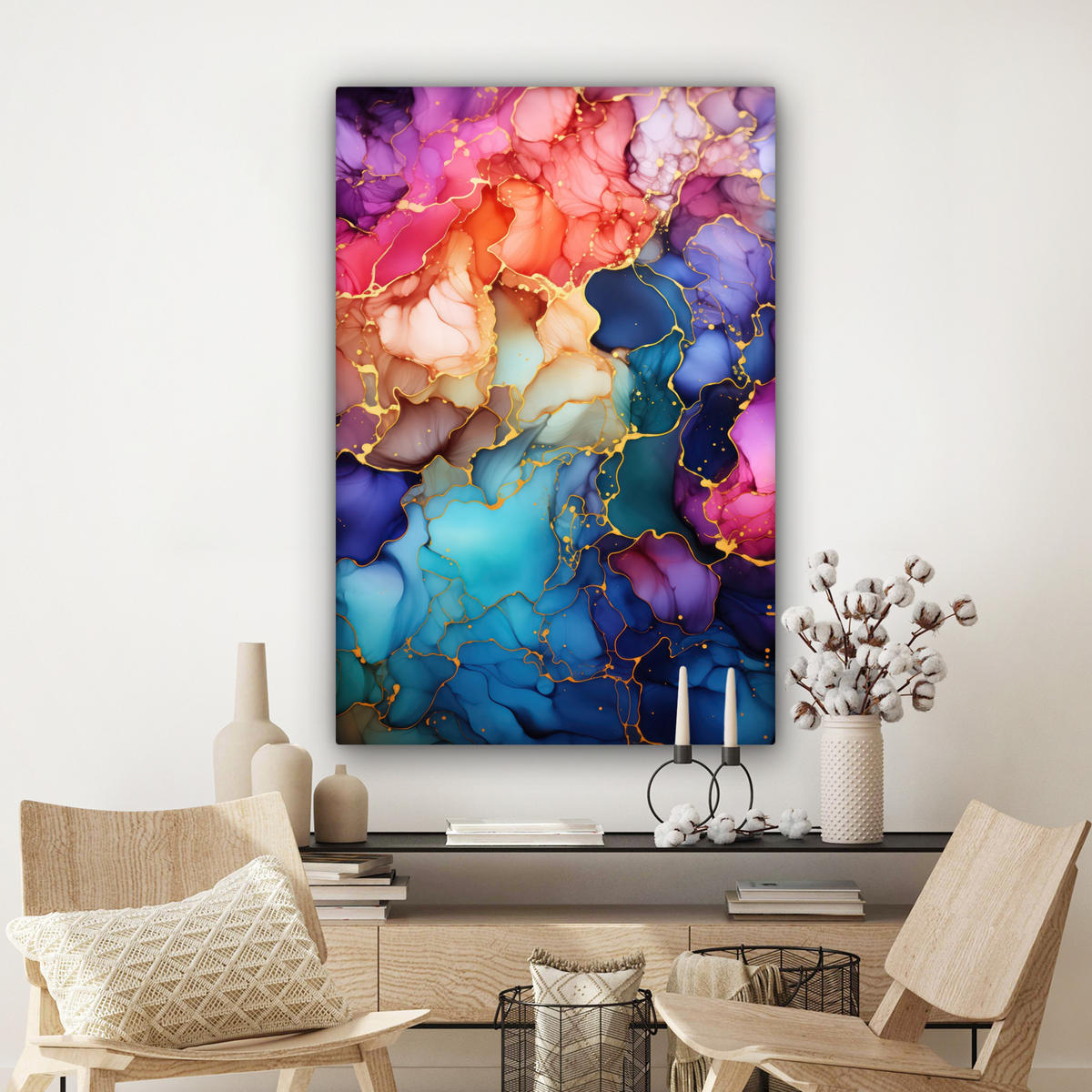 LEINWANDBILD Marmor - Bunt - Abstrakt Deko Groß 90x140 cm - Multicolor, Textil (90/140cm) - MuchoWow