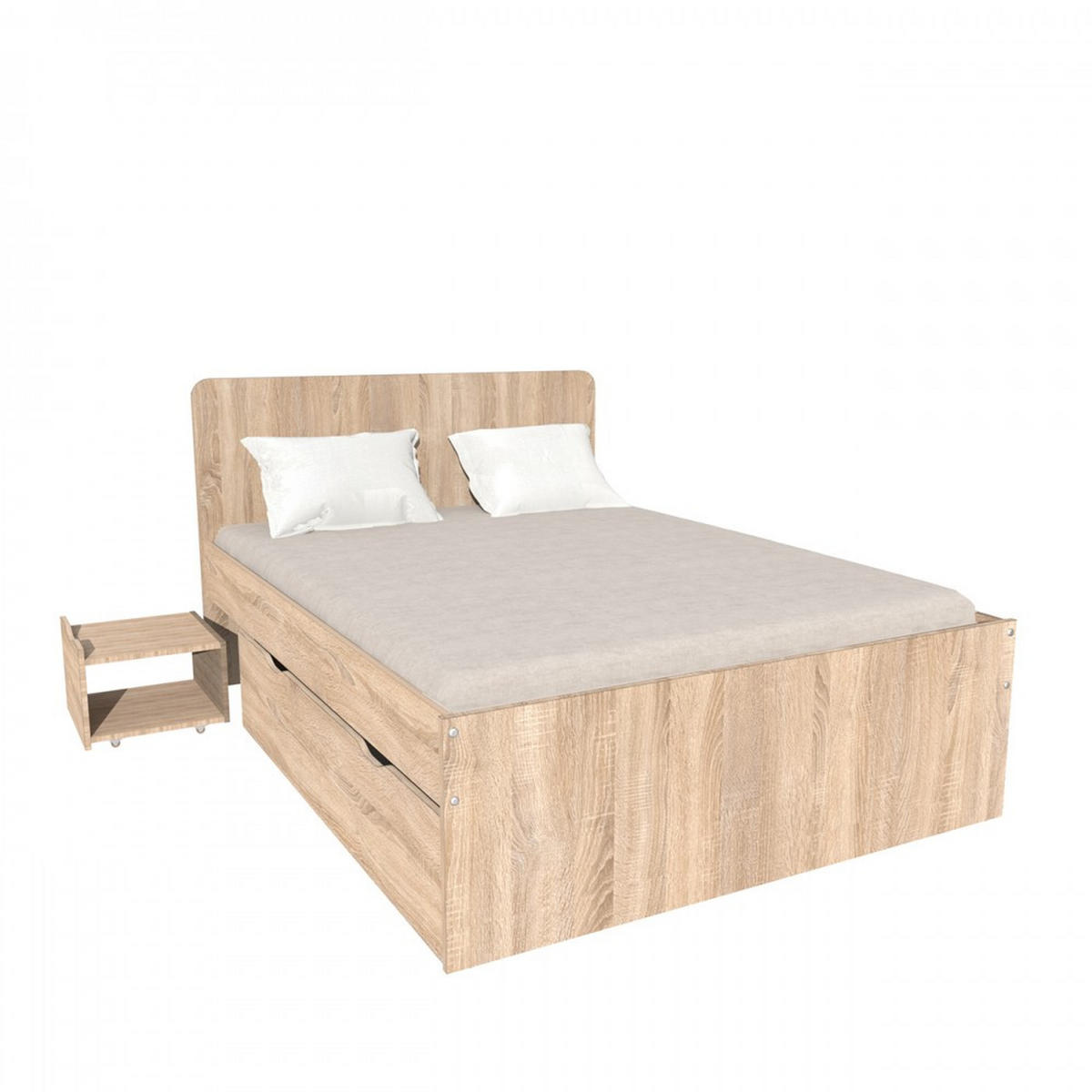DOPPELBETT ZENIA / BETT 140x190 + 2 Konsolen + 2 Schubladen - Eiche gebleicht Dekor - Sonoma Eiche, Holzwerkstoff (140/190cm) - Weber Industries