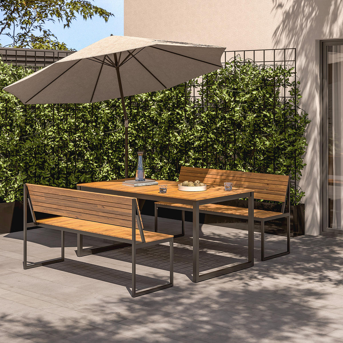 GARTENBANK AUS AKAZIENHOLZ - Schwarz / Braun - Akazie / Stahl - 150 x 83 x 50 cm - Schwarz/Braun, Holz/Metall (150/83/50cm) - home24