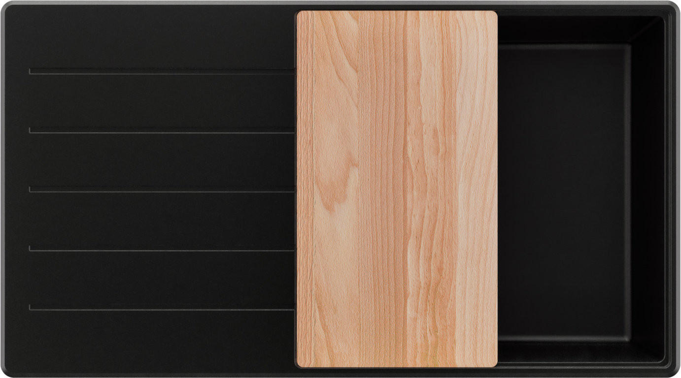 SPÜLBECKEN Kopenhagen, 2-er set Schwarz 90/50 cm 1 Becken + Ablauf-Set + Schneidebrett ab 60er Unterschrank - Chromfarben/Beige, Kunststoff (90/20/50cm) - Primagran