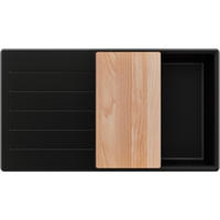 SPÜLBECKEN Kopenhagen, 2-er set Schwarz 90/50 cm 1 Becken + Ablauf-Set + Schneidebrett ab 60er Unterschrank - Chromfarben/Beige, Kunststoff (90/20/50cm) - Primagran