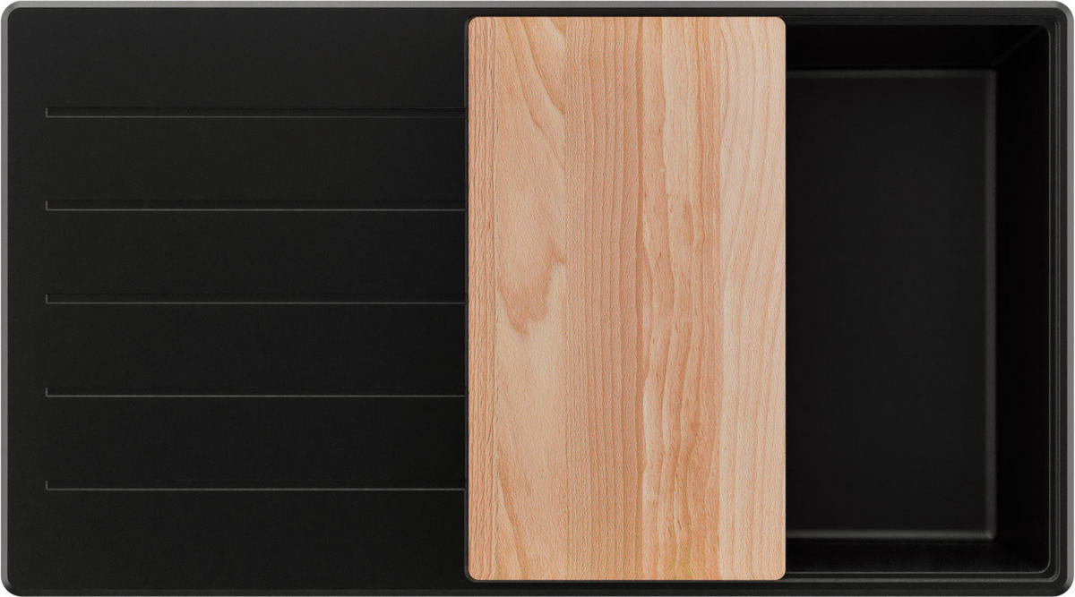 SPÜLBECKEN Kopenhagen, 2-er set Schwarz 90/50 cm 1 Becken + Ablauf-Set + Schneidebrett ab 60er Unterschrank - Chromfarben/Beige, Kunststoff (90/20/50cm) - Primagran