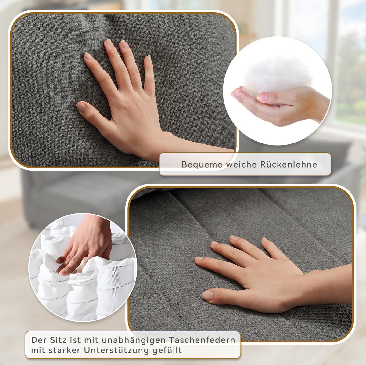 ECKSOFA 220/194/85 cm grau aus Baumwoll-Leinenstoff mit beweglichem Hocker - Grau, Textil (194/220cm) - OKWISH