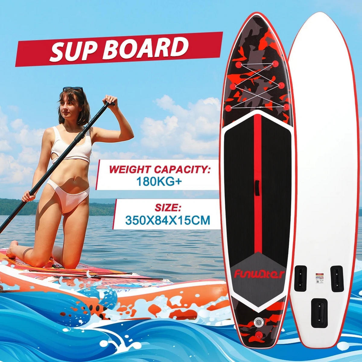 STAND-UP PADDLE BOARD FW32A 350X84X15CM - Rot/Schwarz, Kunststoff (84/350cm) - Kaket