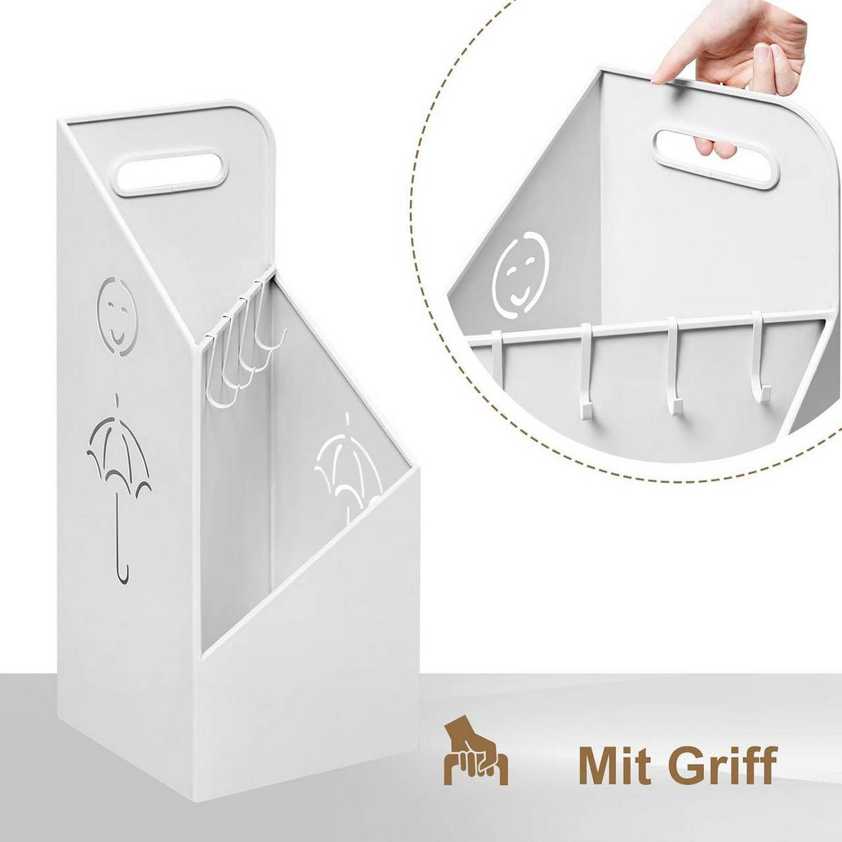 SCHIRMSTÄNDER mit Griff, 4 Haken, Metall , Weiß - Weiß, Metall (20/49/20cm) - Woltu