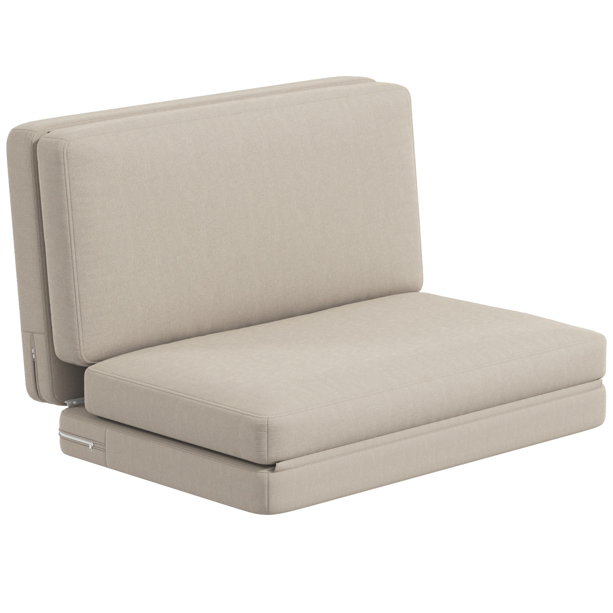BODENSOFA 3-in-1 Klappbar Schlafsofa mit Samtoptik für Schlafzimmer, Wohnzimmer - Beige, Textil (120/10/275cm) - HOMCOM