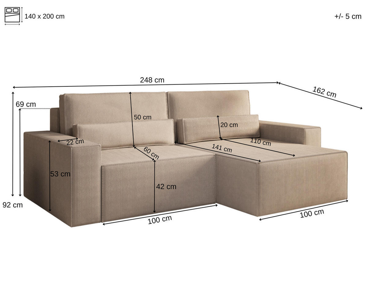 ECKSOFA - Universale Ecksofa DENVER mini - Schwarz - Poso 135 - Schwarz, Holzwerkstoff (248/162cm) - Möblo