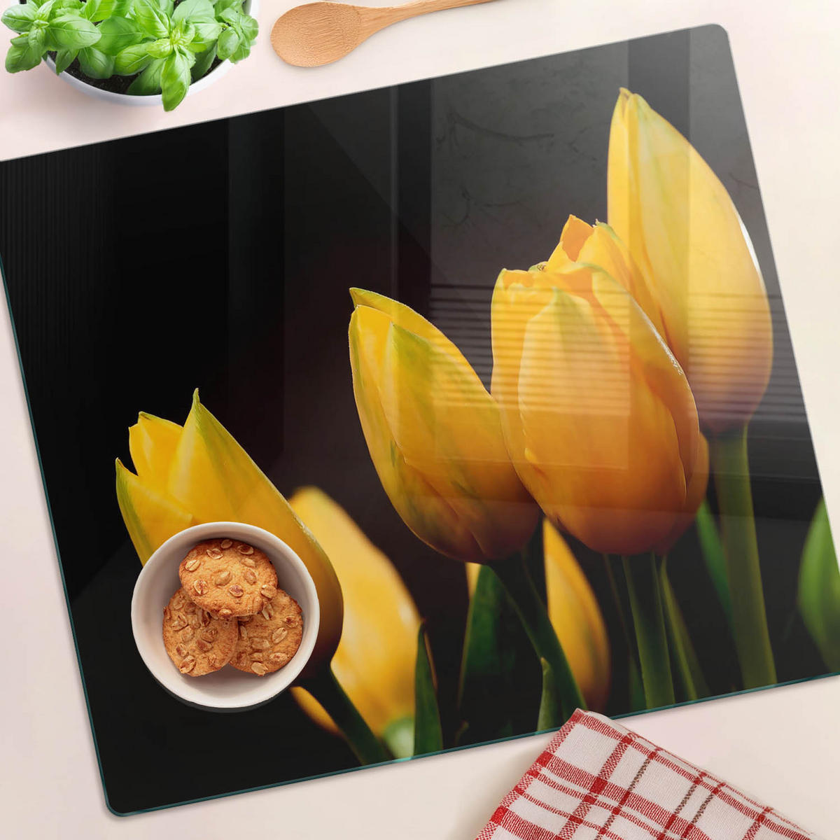 GLASPLATTE 60x52 cm Gelbe Tulpen - Gelb, Glas (60/0.4/52cm) - TULUP