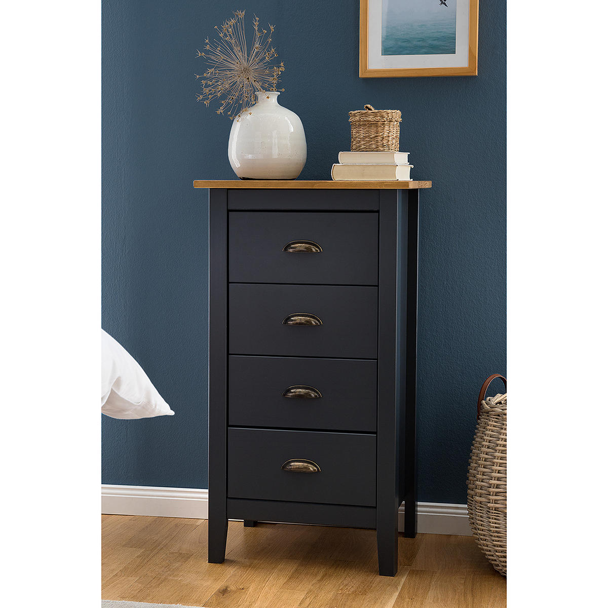 KOMMODE - Kiefer massiv - Anthrazit, Holz (46/82/35cm) - home24