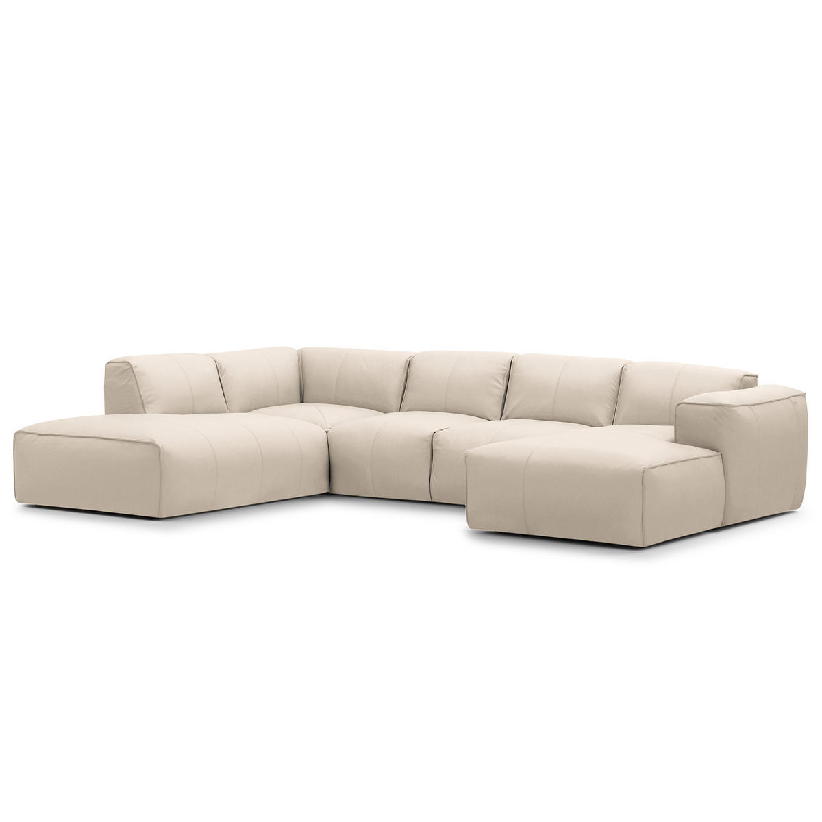 WOHNLANDSCHAFT mit Longchair - Hellgrau/Schwarz, Leder/Kunststoff (325/71/235cm) - home24