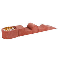 BÄLLEBAD klein mit Schaumstoff Bausteinen für Kinder, Samt, Marsala Rot - Beige/Dunkelorange, Textil (250/45/30cm) - MeowBaby