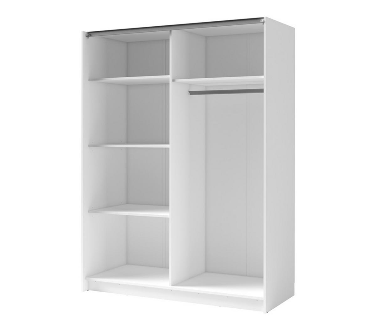 KLEIDERSCHRANK Beralto Weiß 200/198,5/63,5 cm – mit Spiegel und Lamellenfront - Weiß, Holzwerkstoff (200/198.5/63.5cm) - AX Living