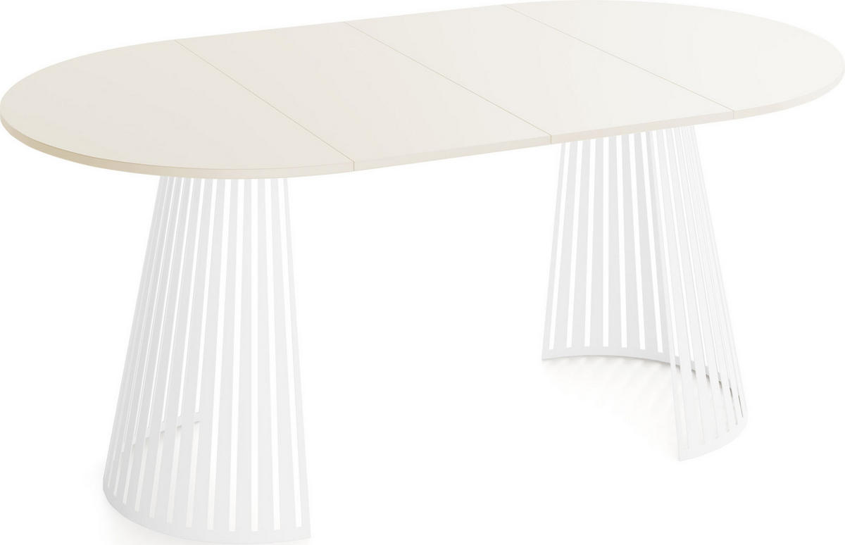 ESSTISCH Naro rund ausziehbar mit Weißem Lamellen-Metallgestell, Beige Cashmere 100-180/100/76 cm - Beige/Weiß, Holzwerkstoff/Metall (100/100/76cm) - WFL GROUP