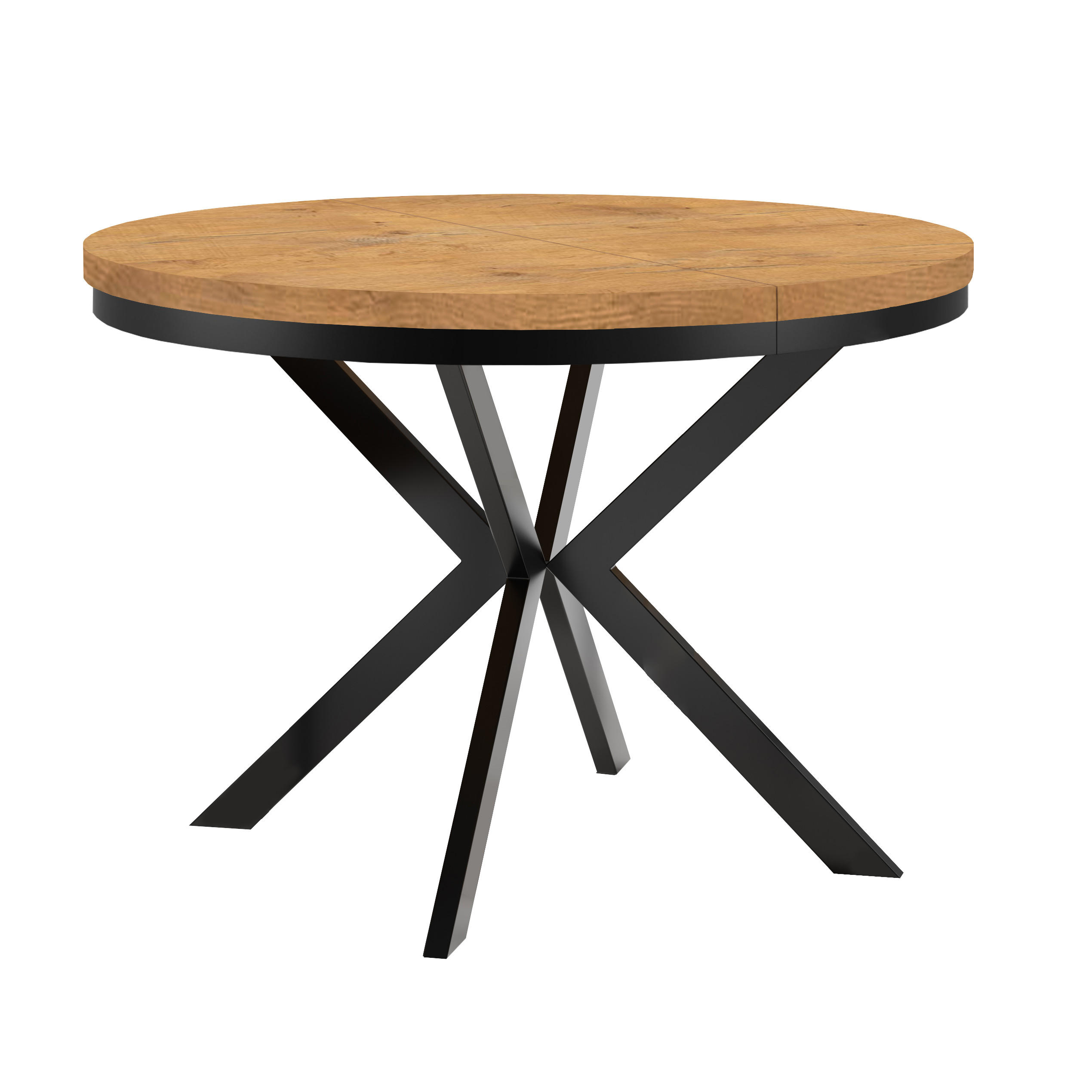 ESSTISCH Runder ENDIK mit Ring-Gestell und Metallbeinen, Durchmesser: 90/140 cm, Farbe: Eiche Lancelot/Schwarz - Hellbraun/Schwarz, Metall (140/90/77cm) - Dekori_Interiors