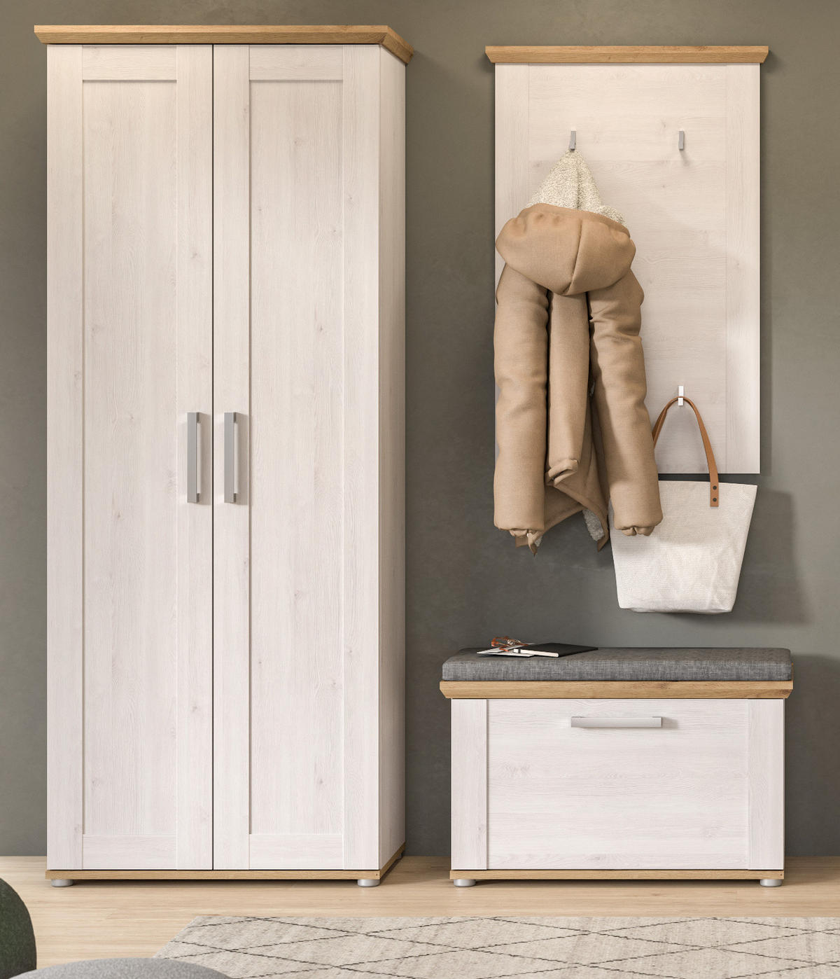 GARDEROBENSCHRANK weiß Lärche 80 cm, Flurschrank im Landhaus-Stil - Silberfarben/Weiß, Holzwerkstoff/Kunststoff (80/196/39cm) - Inn.Furn