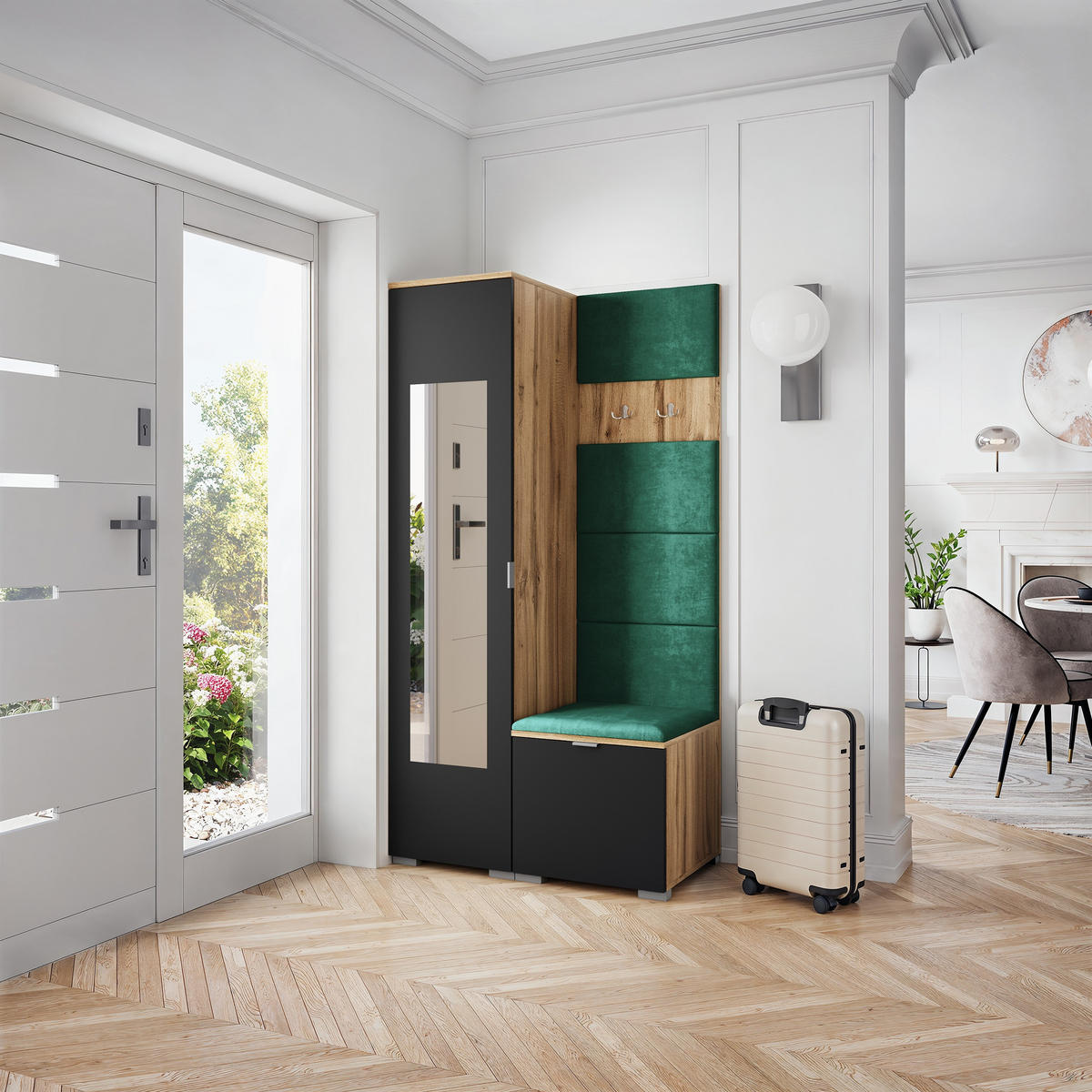 GARDEROBENSCHRANK VIRA 95/181/51 cm Modern Garderobe-Set Eiche Wotan - Eiche Wotan/Schwarz, Holzwerkstoff (95/181/51cm) - MASSENO