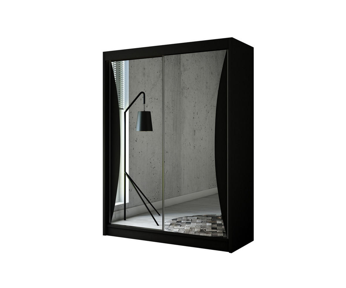 KLEIDERSCHRANK TIWAN mit Spiegel - 200 cm - Schwarz - Schwarz, Holzwerkstoff (200/215/61cm) - ALTDECOR