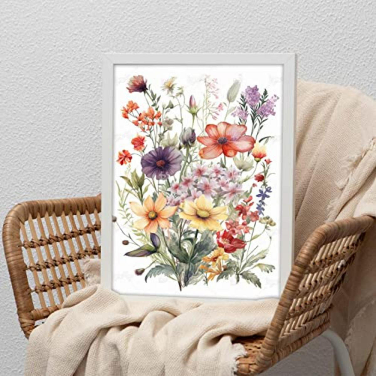 POSTER Set mit 4 AquarellWildblumen A4 Weißer Rahmen - Weiß, Papier (29.7/3cm) - Nacnic