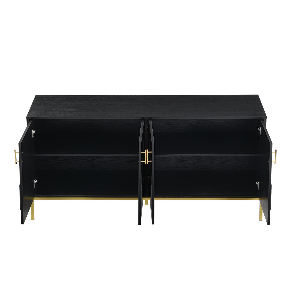 SIDEBOARD 160/40/80,5 cm mit 4 Türen in Schwarz mit goldfarbenen Metallakzenten - Schwarz, Holzwerkstoff (160/80.5/40cm) - BEAOK