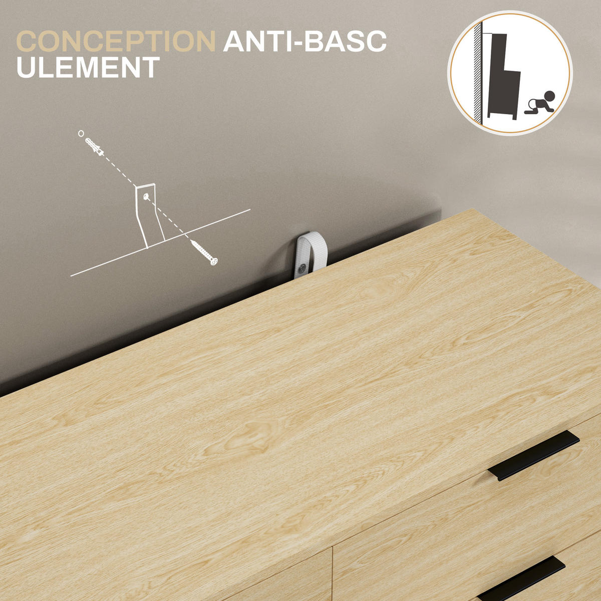 KOMOODE DE-12838 6 Schubladen, modern Holzfarbe - Eichefarben, Holzwerkstoff (110/75/40cm) - ComfortXL