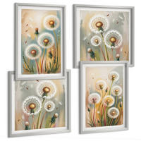 BILDER SET 4er Set - 50x50 cm & 40x60 cm Silberner Rahmen - Löwenzahnblüten, pastellfarbene Gräser - Silberfarben, Kunststoff (50/50cm) - TULUP