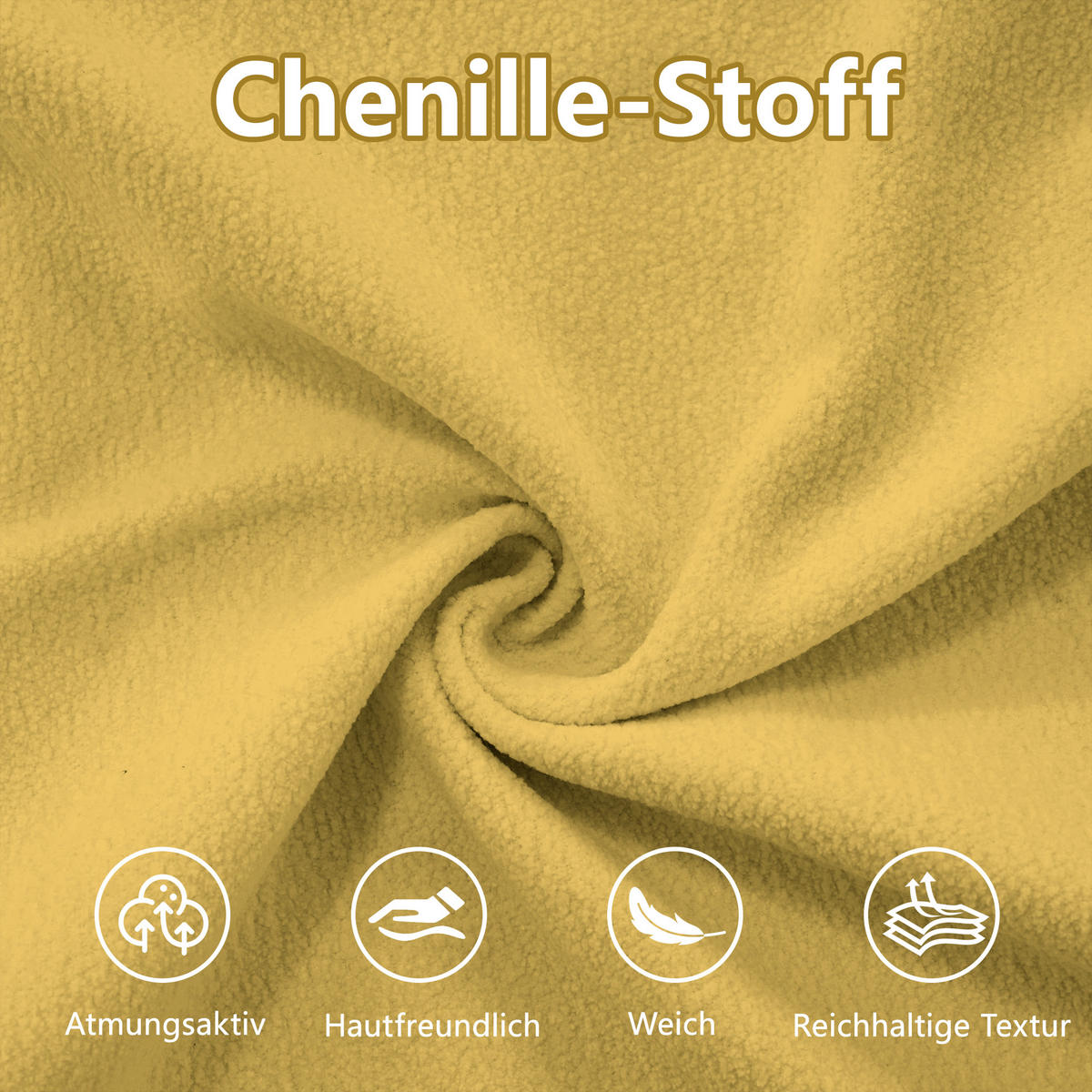 2-SITZER SOFA Chenille Gelb mit Lendenkissen und Dekokissen - Gelb, Textil (220/81/77cm) - WISHDOR