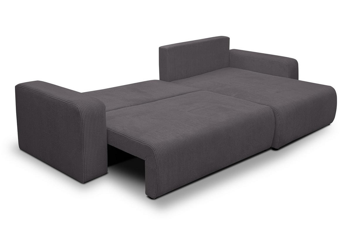 ECKSOFA Luna XL mit Schlaffunktion und Bettkasten Cord-Stoff (Dunkelgrau) - Dunkelgrau, Textil (274/142cm) - VENASI MÖBEL