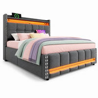 ČALOUNĚNÁ POSTEL 140/200 cm v šedé barvě s úložným prostorem, LED a USB - tmavě šedá, kov/kompozitní dřevo (140/200cm) - CHICFURN