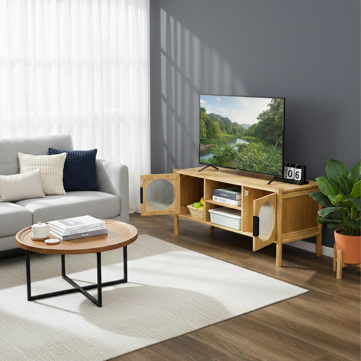 TV-LOWBOARD - Hellbraun, Holz/Holzwerkstoff (103/48/40cm) - Relaxdays