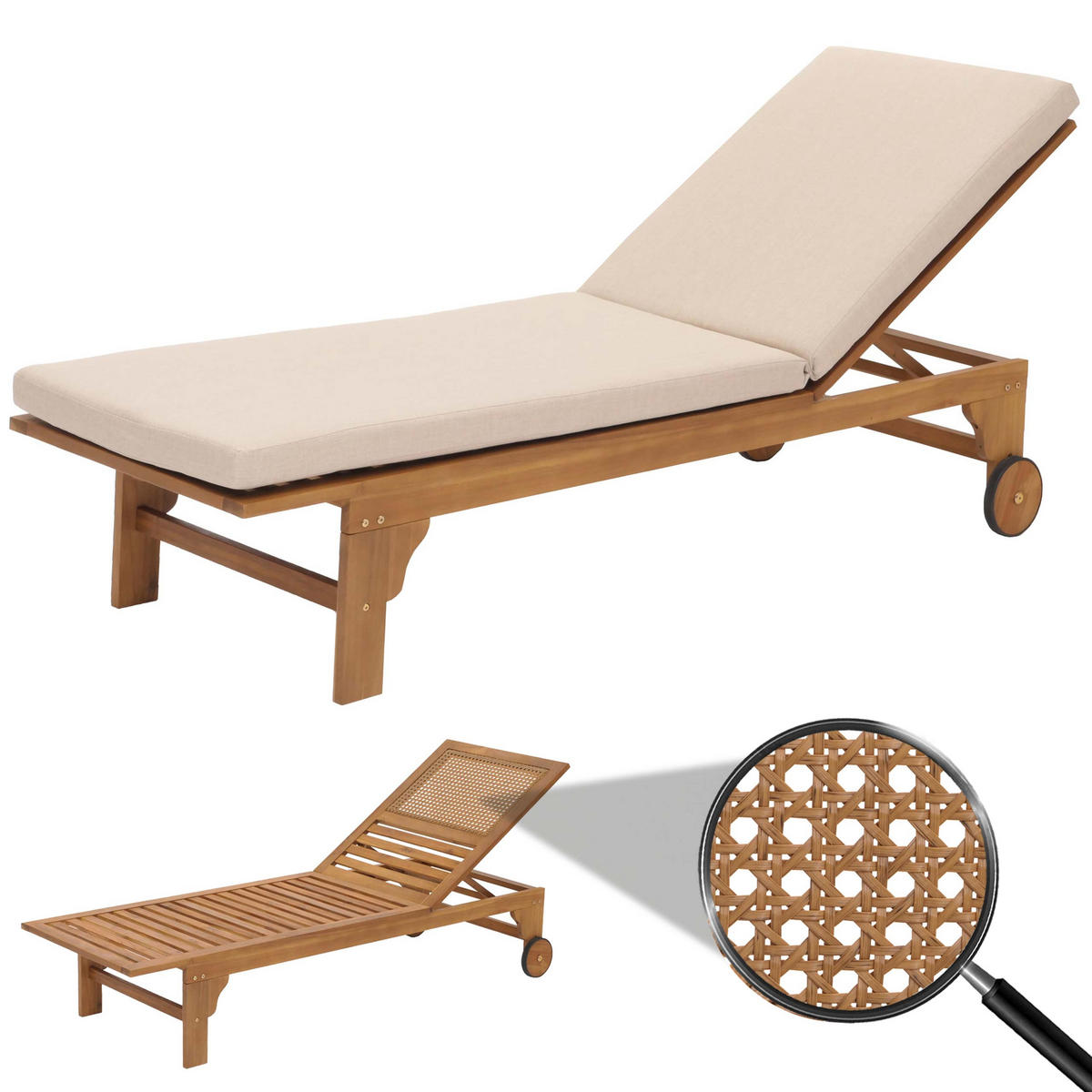 SONNENLIEGE Beige - Beige, Holz (66/110/200cm) - MCW