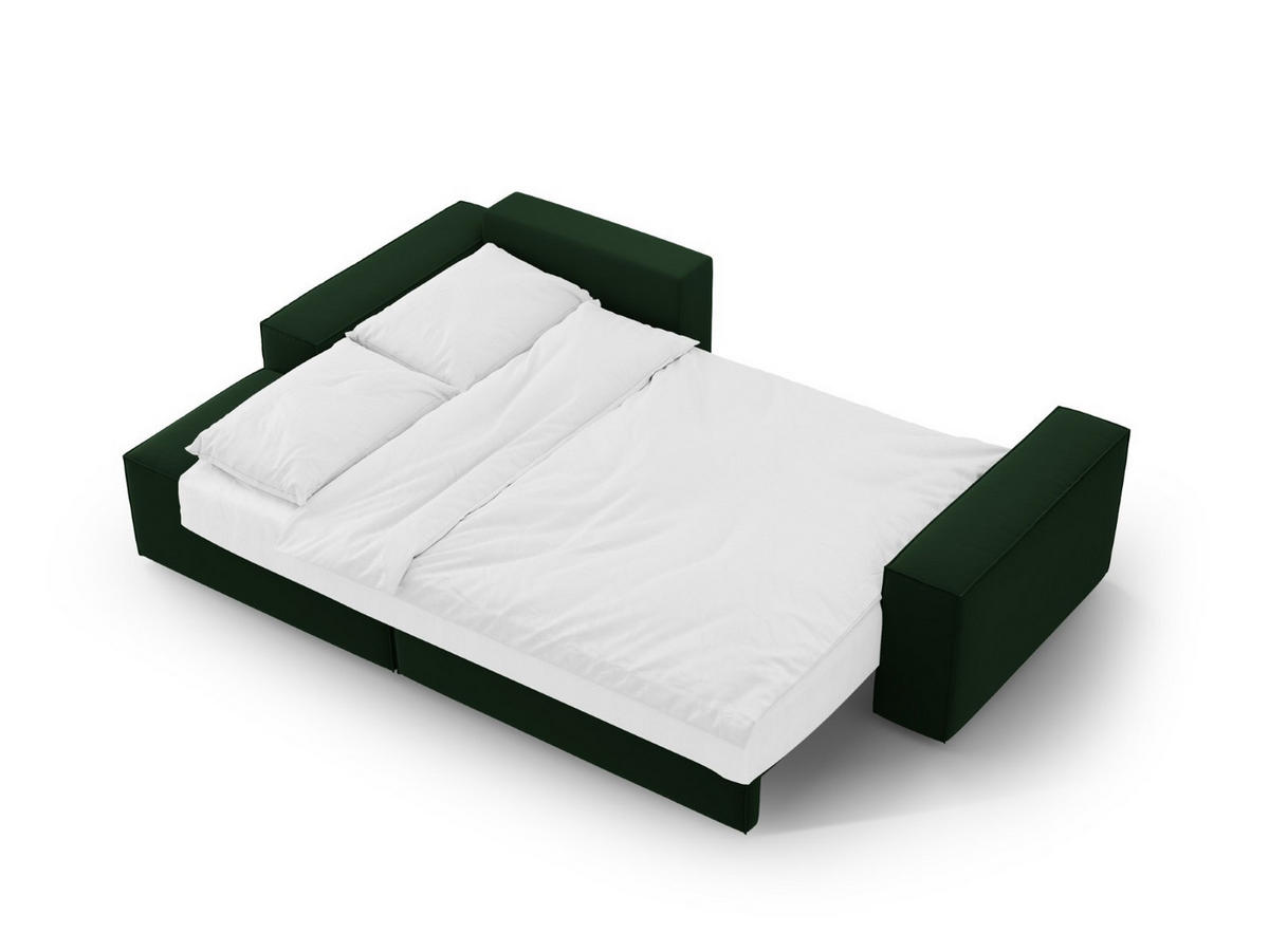 ECKSOFA ausklappbar links mit Container Jodie aus Samt flaschengrün 3 Sitzplätze - Dunkelgrün, Textil (246/151cm) - Micadoni