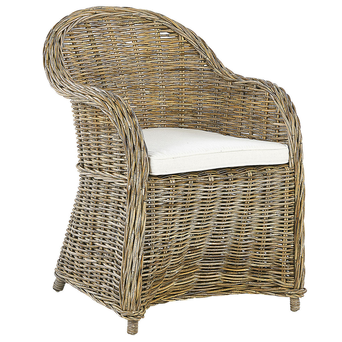 GARTENSESSEL Rattan natürlich Auflagen cremeweiß Susua - Beige/Naturfarben, Naturmaterialen (54/87/67cm) - Beliani
