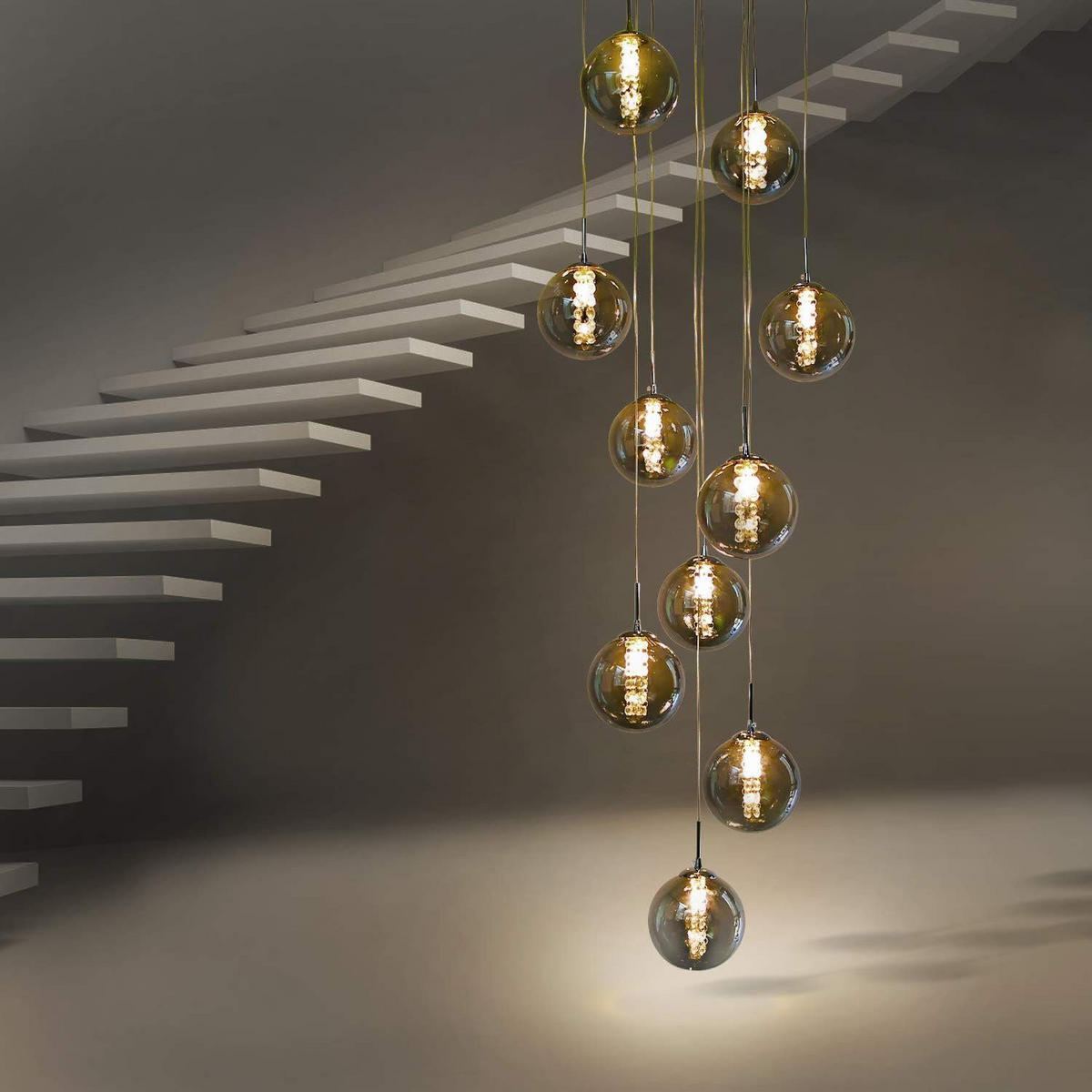 HÄNGELEUCHTE Energie 10-flammig 41/41/240 cm - Grau, Glas (41/41/240cm) - Nettlife