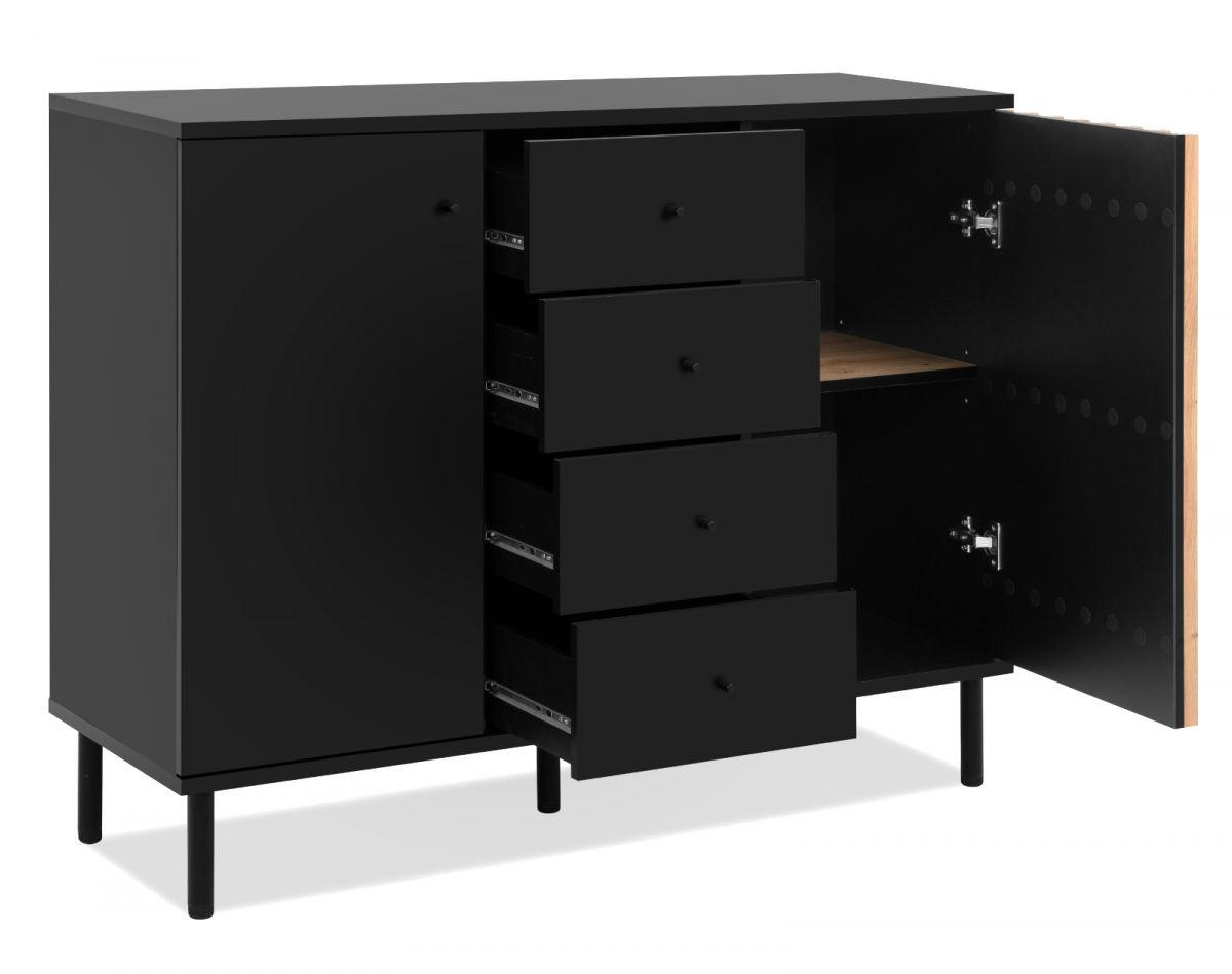 KOMMODE schwarz, Eiche Artisan 118, Sideboard mit viel Stauraum - Schwarz/Eiche Artisan, Holzwerkstoff/Metall (118/90/40cm) - Furn.Design