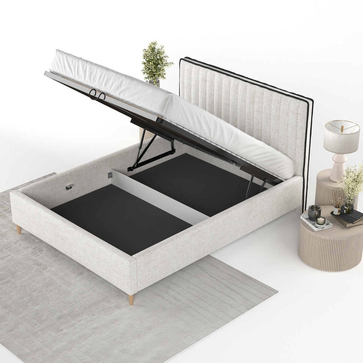 POLSTERBETT Aria 140/200 cm Creme im Neve Stoff - Creme/Naturfarben, Holz/Holzwerkstoff (140/200cm) - AltaBeds