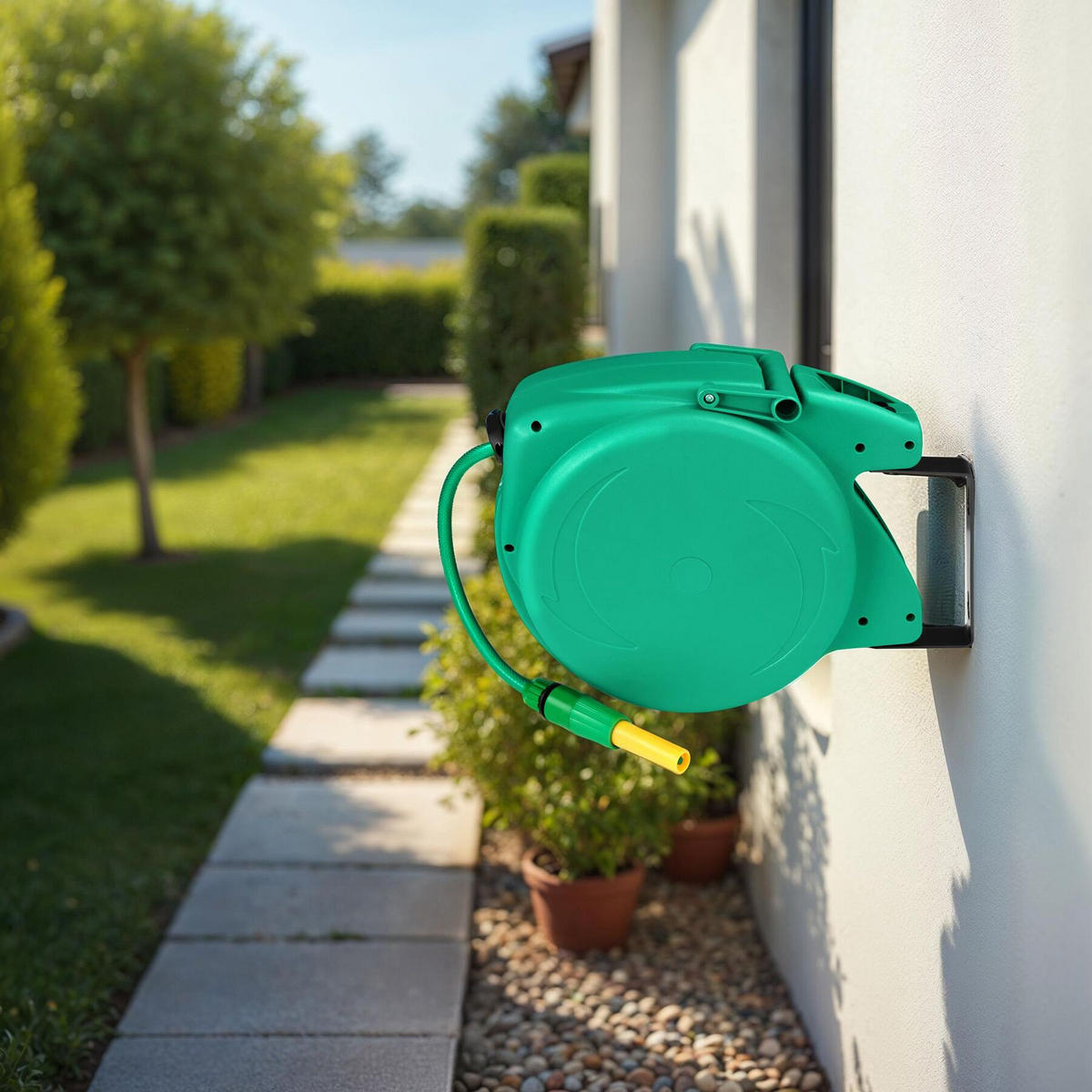 SCHLAUCHTROMMEL ,inklusive Wasserspritze und Montagematerial,grün - Grün, Textil (15/34/45cm) - tectake