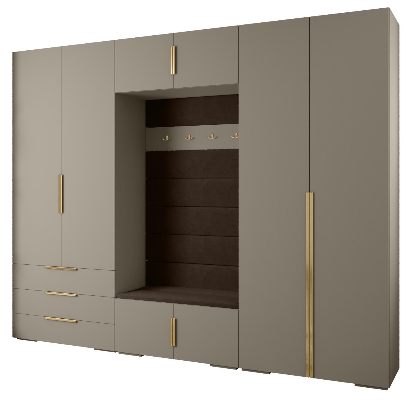Abiks Möbel Garderoben-Set Kaschmir, Braun, Gold 300x236.7x47 cm