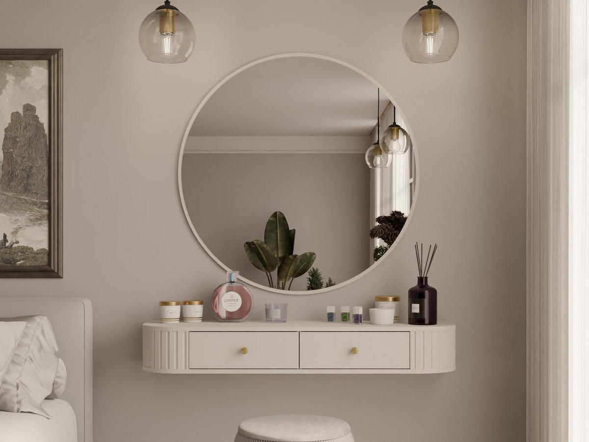 SCHMINKTISCH mit Rund Spiegel OVI Beige - Beige, Holzwerkstoff (100/17/42cm) - Compleo24