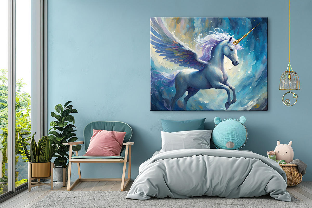 WANDBILD blaues einhorn - Blau, Textil (60/40cm) - Feeby