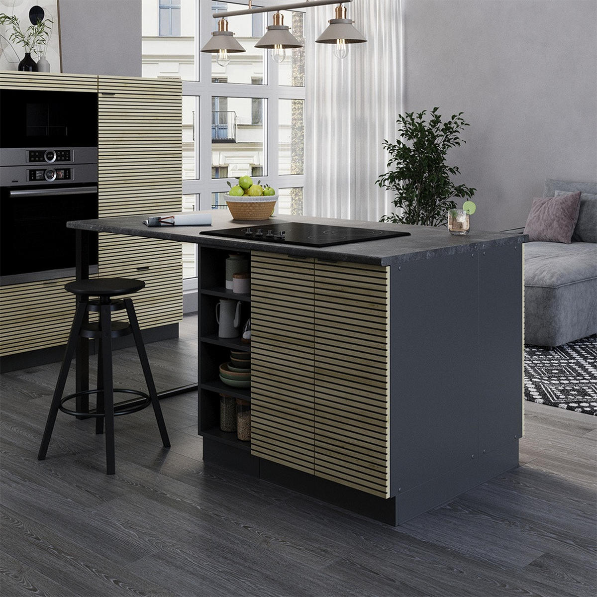 KÖKSÖ Fame-Line Ekpanel 90 cm utan bänkskiva - Ekfärgad/Antracit, Träbaserade material (90/82/60cm) - Vicco