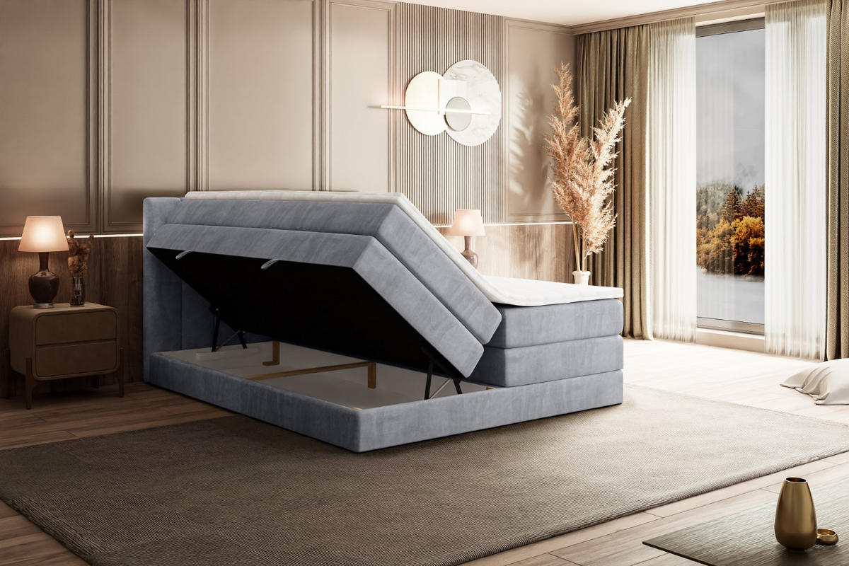 BOXSPRINGBETT OTTA KING - 160x200 - H3/H4 - Hellgrau - Hellgrau, Holzwerkstoff (160/200cm) - ALTDECOR