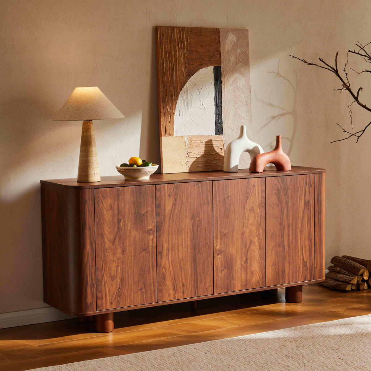 SIDEBOARD 160 cm, dunkles Holz - Braun, Holz (40/75/160cm) - Oviala