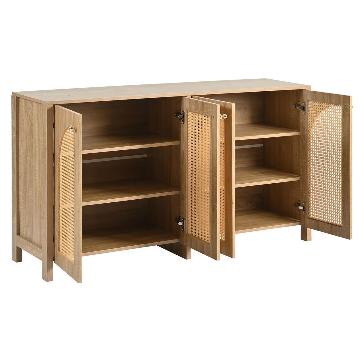 SIDEBOARD aus MDF 145x80x40 cm Natur mit 4 Rattantüren, Metallgriffen und verstellbaren Regalböden - Naturfarben, Holzwerkstoff (145/40/80cm) - Modfu