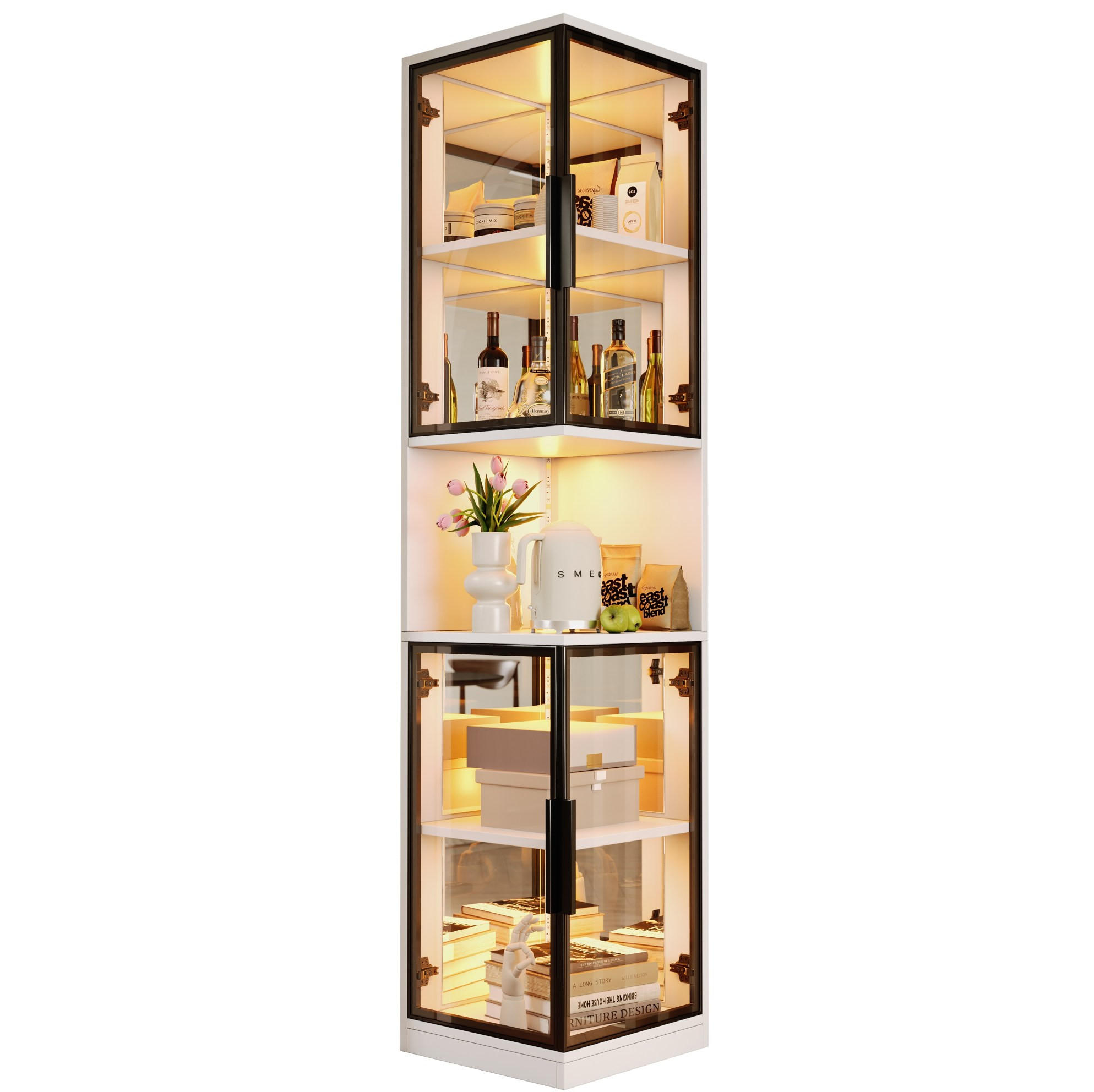 VITRINE 42/44/205 cm aus Spanplatte und Glas mit mehrfarbiger LED-Beleuchtung Weiß - Weiß, Holzwerkstoff (42/205/44cm) - Modenvie
